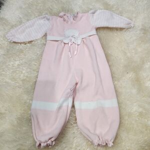 Vintage Pink Baby Girl Outfit with White Accents And Bear Size 12 Month